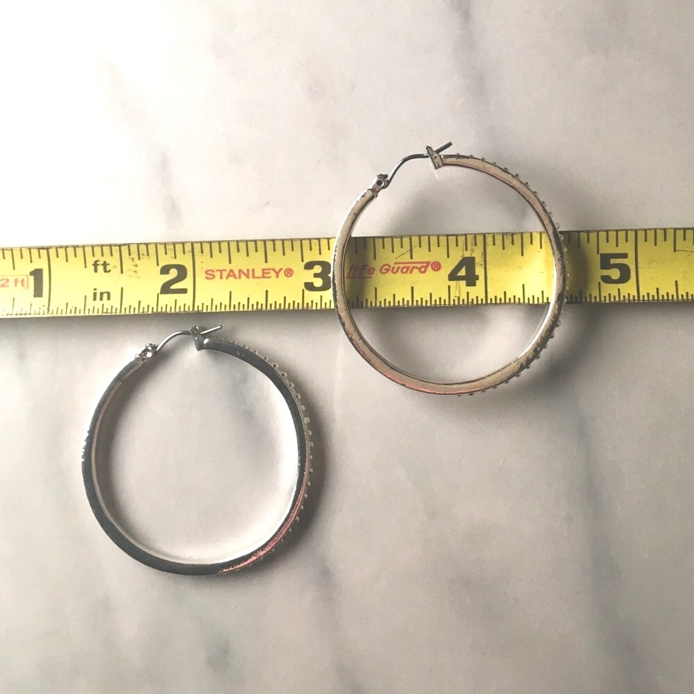 CZ Silver Hoop Earrings - Picture 7 of 8